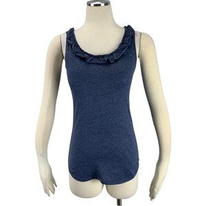 Active Basic Large Blue Tank Top Ruffle Collar Cas